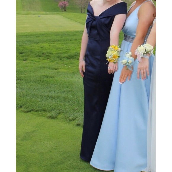 Navy Satin Prom Dress - Picture 1 of 3